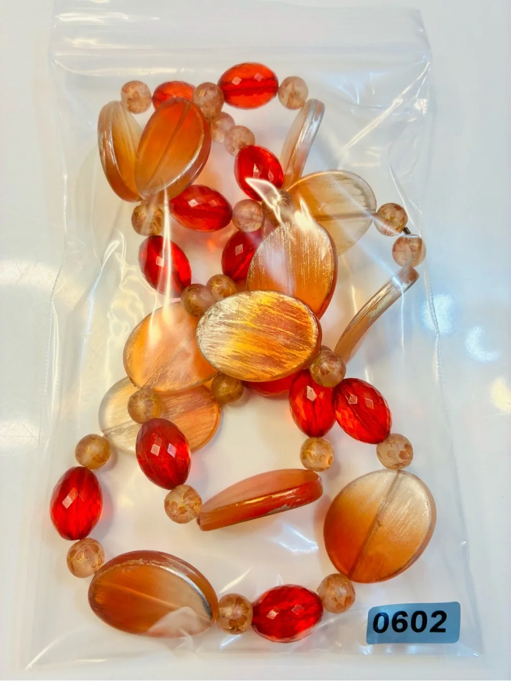 Summer Pop of Color Gradient Orange & Red Beaded Over The Head Necklace Easy EUC